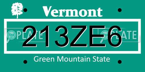 213ZE6 Vermont License Plate