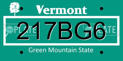 217BG6 Vermont License Plate
