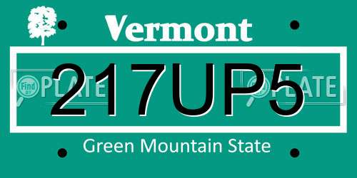 217UP5 Vermont License Plate