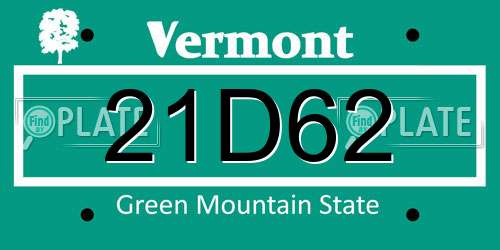 21D62 Vermont License Plate