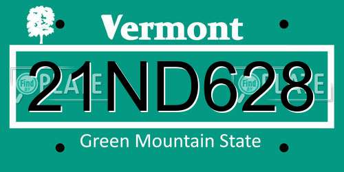 21ND628 Vermont License Plate