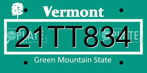 21TT834 Vermont License Plate