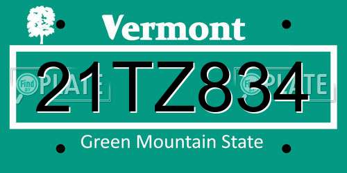 21TZ834 Vermont License Plate