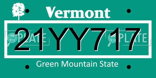 21YY717 Vermont License Plate