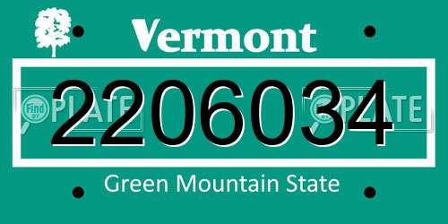 2206034 Vermont License Plate