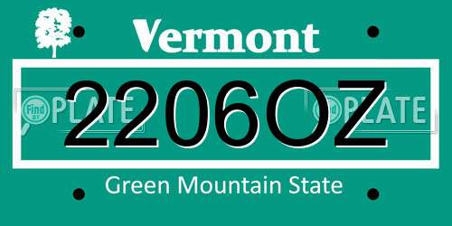 2206OZ Vermont License Plate