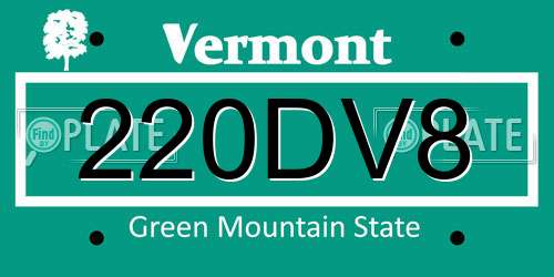 220DV8 Vermont License Plate