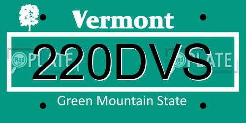 220DVS Vermont License Plate