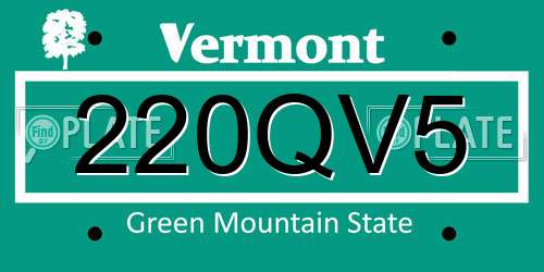 220QV5 Vermont License Plate