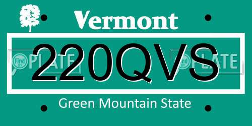 220QVS Vermont License Plate