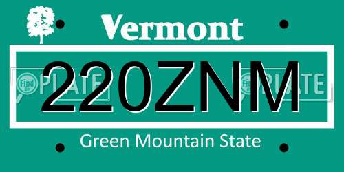 220ZNM Vermont License Plate