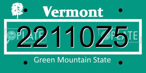 22110Z5 Vermont License Plate