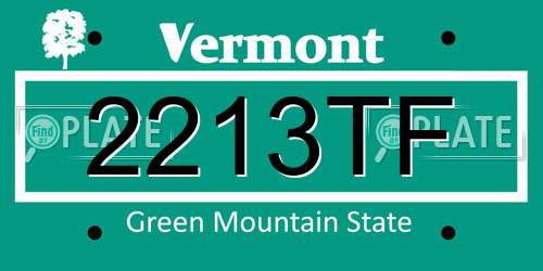 2213TF Vermont License Plate