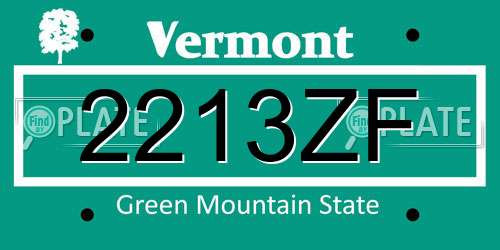 2213ZF Vermont License Plate