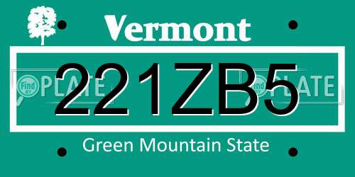 221ZB5 Vermont License Plate