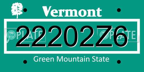 22202Z6 Vermont License Plate