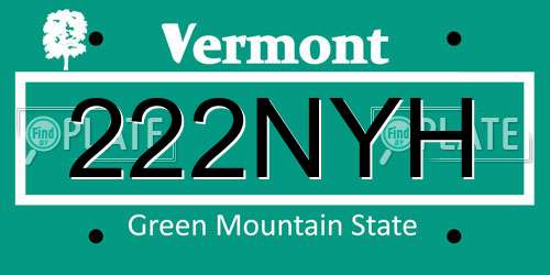 222NYH Vermont License Plate