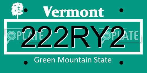 222RY2 Vermont License Plate
