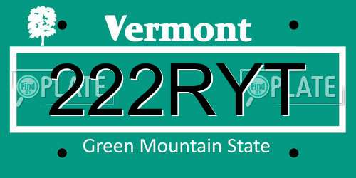 222RYT Vermont License Plate