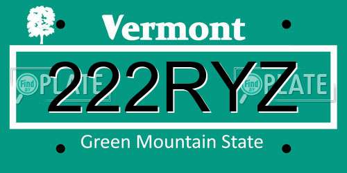 222RYZ Vermont License Plate