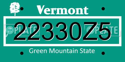 22330Z5 Vermont License Plate