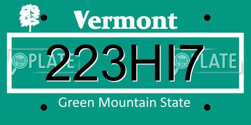 223HI7 Vermont License Plate
