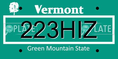 223HIZ Vermont License Plate