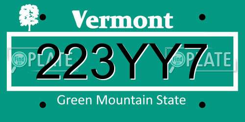 223YY7 Vermont License Plate