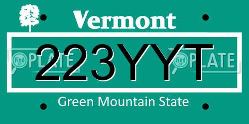 223YYT Vermont License Plate