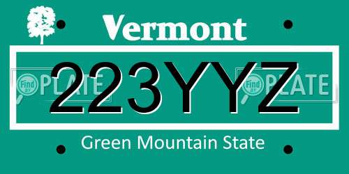 223YYZ Vermont License Plate