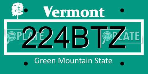 224BTZ Vermont License Plate
