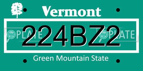 224BZ2 Vermont License Plate