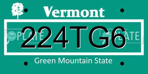 224TG6 Vermont License Plate