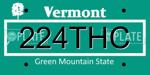 224THC Vermont License Plate