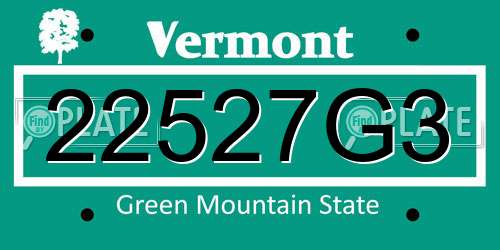 22527G3 Vermont License Plate