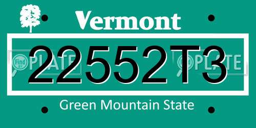22552T3 Vermont License Plate