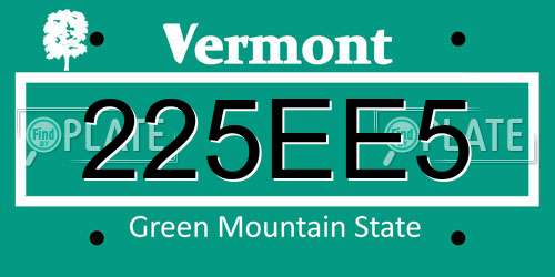 225EE5 Vermont License Plate