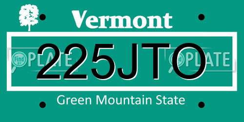 225JTO Vermont License Plate