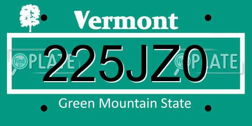 225JZ0 Vermont License Plate