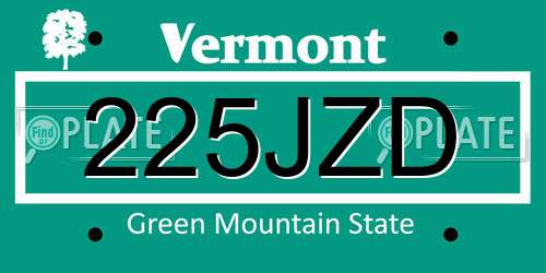 225JZD Vermont License Plate
