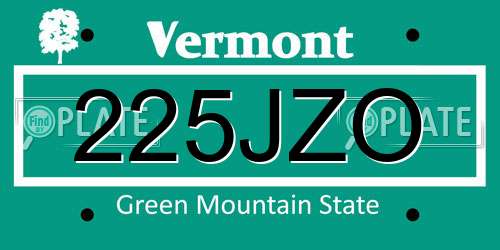 225JZO Vermont License Plate