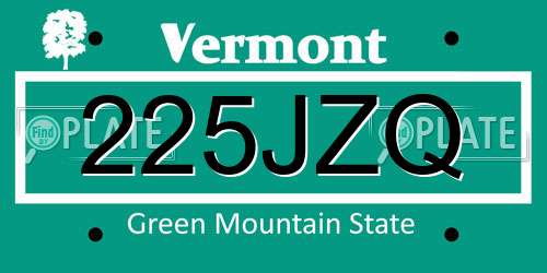 225JZQ Vermont License Plate