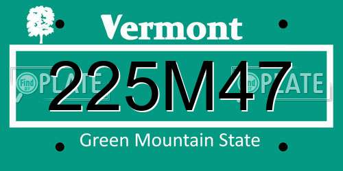 225M47 Vermont License Plate