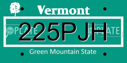 225PJH Vermont License Plate