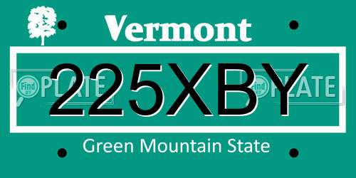 225XBY Vermont License Plate