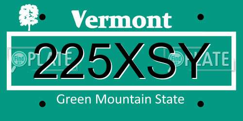 225XSY Vermont License Plate
