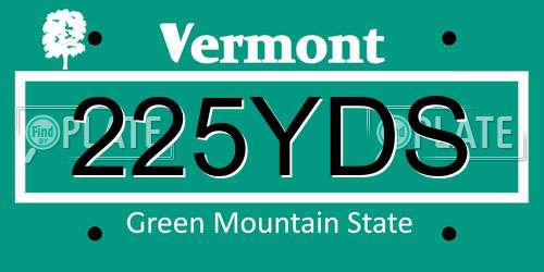 225YDS Vermont License Plate