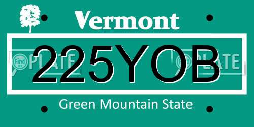 225YOB Vermont License Plate
