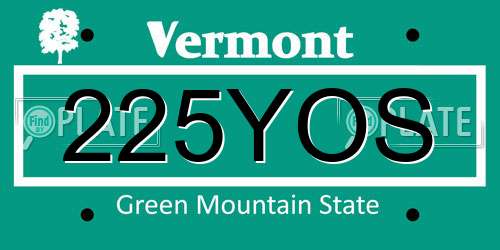 225YOS Vermont License Plate