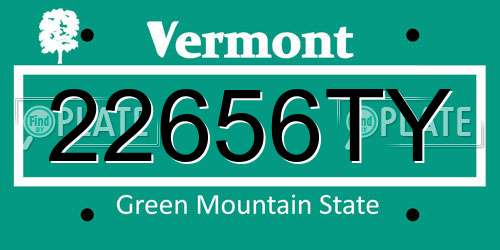 22656TY Vermont License Plate